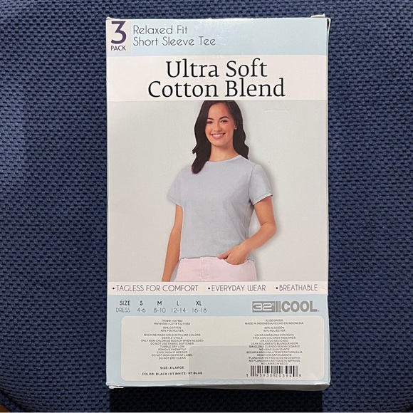 NWT 32 Degrees Cool Ultra Soft 3-Pack White Blue Black Cotton Tee Size XL Womens - Picture 2 of 2